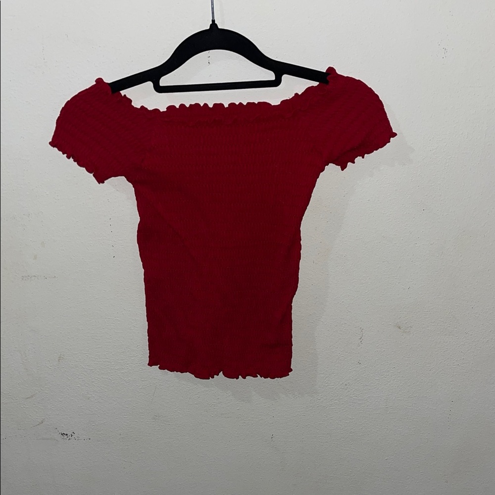 Red Off-Shoulder Ribbed Top